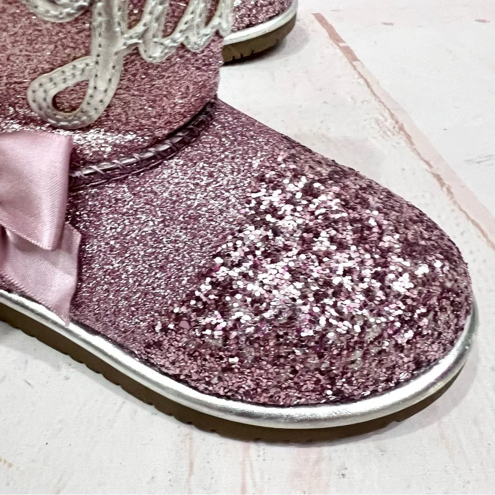 Juicy Couture Girls Lil Banning Glitter Rose Pink Faux Fur Lined Winter Boots